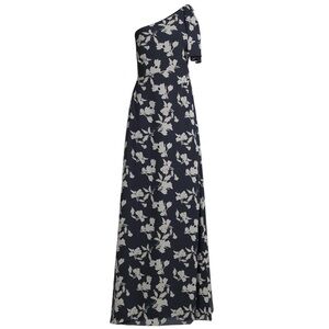 SACHIN & BABI CHELSEA GOWN FLORAL NAVY VENETIA PETALS ONE-SHOULDER NWT